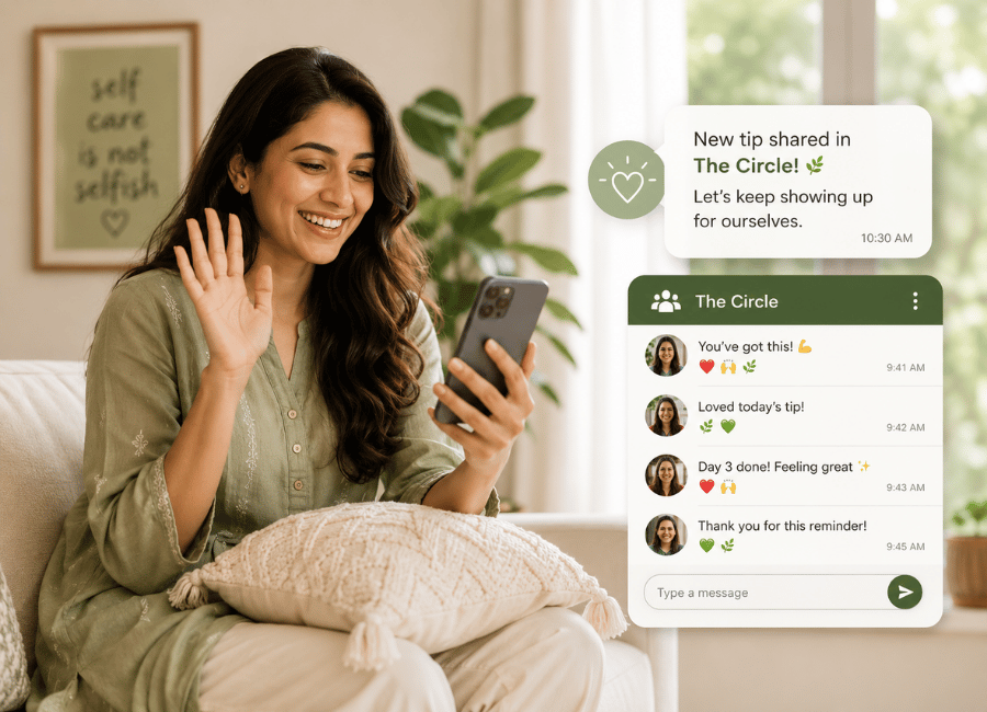 Woman receiving support from The My Mirror Challenge Circle