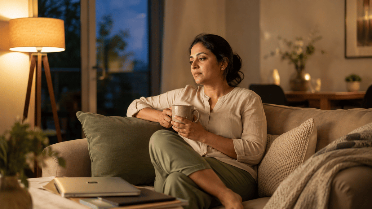 Busy woman feeling tired in the evening after work